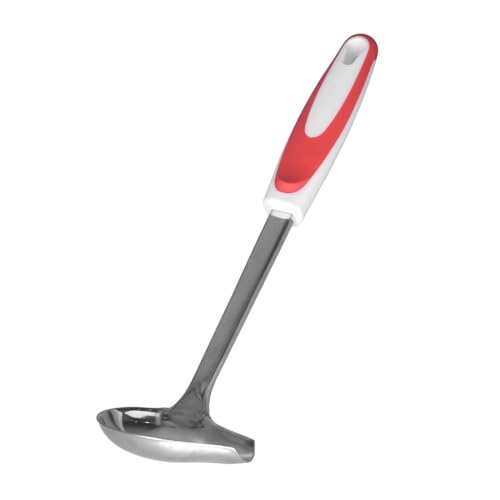 Stainless Steel Ladle Spoon Portable Non Slip Handle Smooth Side Pour Spout Mouth Porridge Spoon for Kitchen Restaurant Hotel