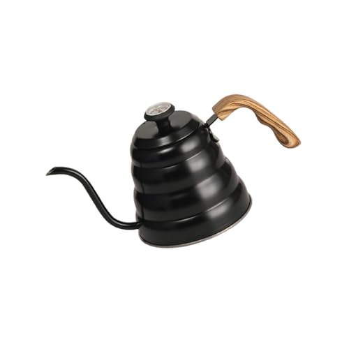 304 Stainless Steel Pouring Over Coffee Kettles with Thermometers and Wood Handle for Temperature Control Rustless Swanneck Coffeepot - color: Black