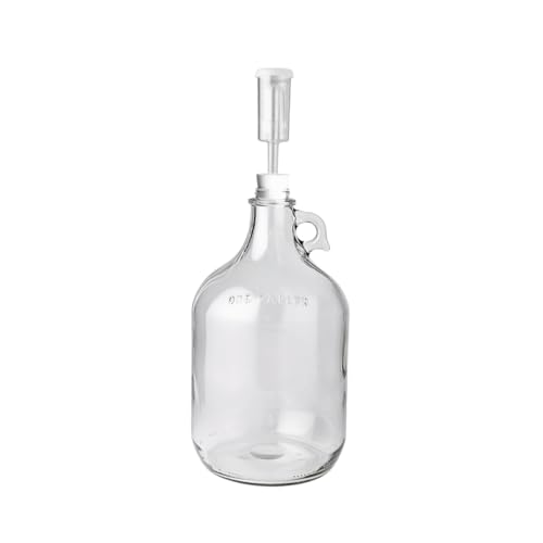 North Mountain Supply 1 Gallon Glass Jug with Handle, Rubber Stopper & 3-Piece Airlock, Clear, NMS 38 Gallon Jug - 6.5 + 3-Piece