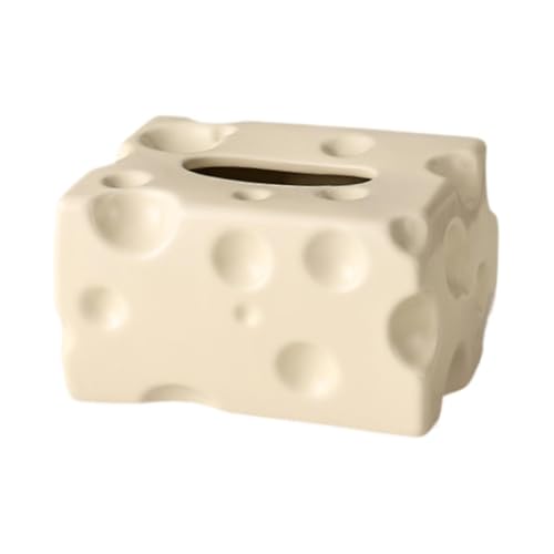 Tissue Dispenser Box Tissue Box Cover Cheese Shaped Tissue Paper Storage Holder Art Ceramic Tissue Box for Restaurant Kitchen, Beige - color: Beige