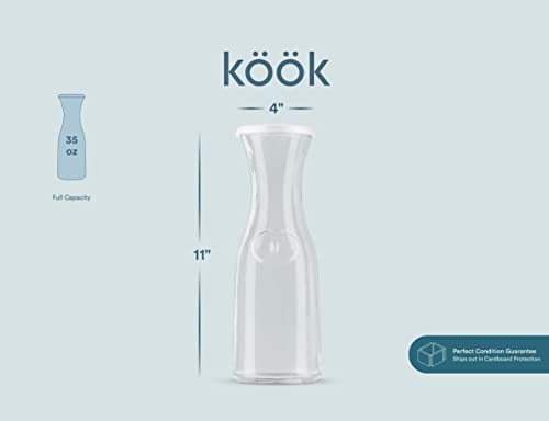Kook Glass Carafe, Mimosa Bar Supplies, Carafe Pitchers with Lid, Glass Water Pitcher, Drink Dispensers for Parties, Tea, Wine, and Juice, Plastic Lids, Dishwasher Safe, 35 oz (set of 4) - color: Set of 4, 1 Liter