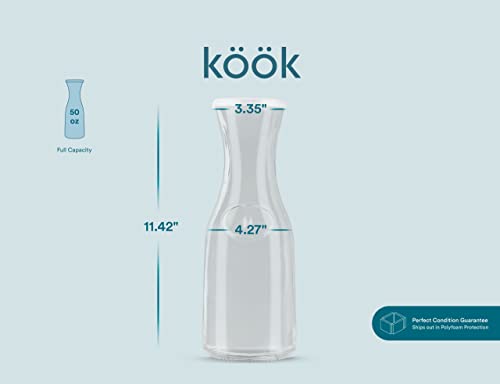 Glass Carafe Pitchers, by Kook, Large Carafe - set of 3, Beverage Dispensers, Clear Jugs For Mimosas, Water, Wine, Milk and Juice, with Plastic Lids, 50 oz Dishwasher Safe - color: Set of 3, 1.5 Liter