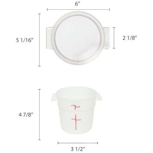 TrueCraftware- 1 Quart White Round Food Storage Container Polypropylene- Commercial Reusable Food Container Canister with Measurement Markings for Meal Prep Pantry Kitchen - size: 1 Quart