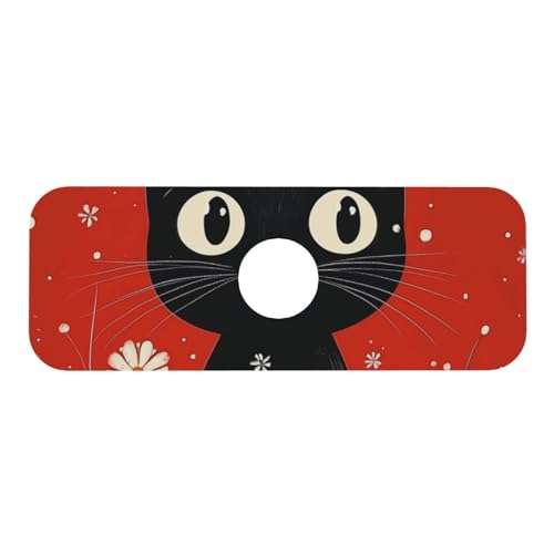Kitchen Sink Faucet Mat Splash Guard, Christmas Black Cat Red Flowers Snow Super Absorbent Drying Mat, Non-Slip Drain Pad for Bathroom Counter - color: Black Cat Red Flowers Snow