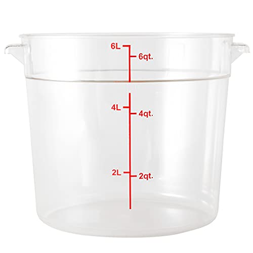 Restaurantware 6 Quart Plastic Food Storage Container - Durable Clear Polycarbonate Storage Bin - Round Food Prep Storage with Red Graduations - Dishwasher Safe Commercial Kitchen Use - size: 6 qt, style: 1 Count