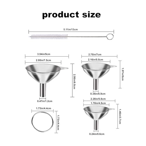 3Pcs Stainless Steel Funnel Set (Large/Medium/Small) – Food Grade Metal Kitchen Funnels for Transferring Essential Oils/Liquid/Spice/Powder, Durable and Dishwasher Safe