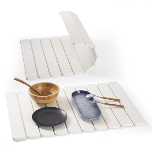 Stone Drying Mat for Kitchen Counter, 24"x16" Large Collapsible Dish Drying Mat with Non-Slip Pad and Sandpaper, Rolling Design, Quick Dry for Dishes, Bottles, Utensils