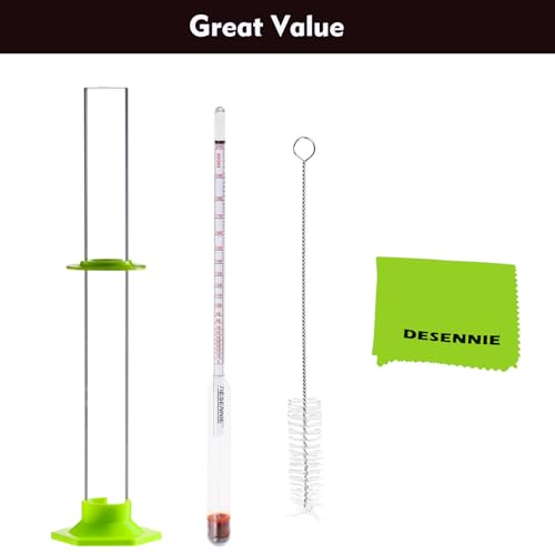 Hydrometer Alcohol Meter Test Kit 0-200 Proof and Tralle Hydrometer, Alcohol Proof Tester for Moonshine, Liquor, Spirits with Glass Test Jar Cleaning Brush Microfiber Cloth - color: Proof and Tralle Alcoholmeter Test Jar Kit