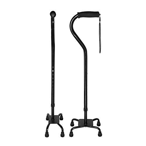 RMS Quad Cane - Adjustable Walking Cane with A Large Four-Pronged Base for Extra Stability - Foam Padded Offset Handle for Secure & Comfort Grip - Works for Right or Left Handed Men or Women