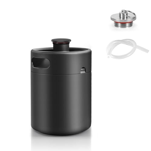 MRbrew Pressurized Mini Keg 64oz, 304 Stainlsee Steel Mini Kegerator with Exhaust Valve Designed Cap Portable Beer Growler for Homebrew And Craft Beer (Black) - color: Black