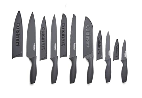 Cuisinart Knife Set, 12pc Ceramic Coated Knife Set with 6 Blades & 6 Blade Guards, Lightweight, Stainless Steel, Durable & Dishwasher Safe (Soft Black) - color: Soft Black