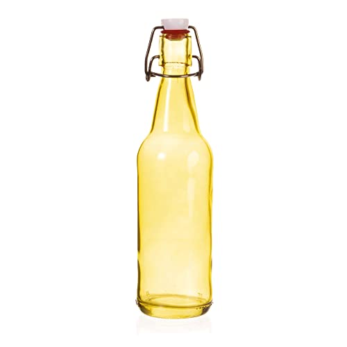 Cocktailor Glass Grolsch Beer Bottles (6-pack, 16.9 oz./500 mL) Airtight Seal with Swing Top/Flip Top Stoppers - Home Brewing Supplies, Fermenting of Alcohol, Kombucha Tea, Wine, Soda - Yellow