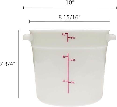 TrueCraftware- 6 Quart White Round Food Storage Container Polypropylene- Commercial Reusable Food Container Canister with Measurement Markings for Meal Prep Pantry Kitchen - size: 6 Quart