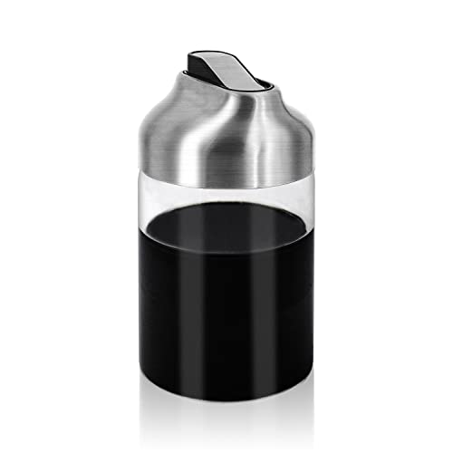 Aelga Soy Sauce Dispenser, 7oz Non-Drip Spout Oil and Vinegar Dispenser with Auto Flip Cap, Glass Oil Cruet for Kitchen Cooking - color: Silver, style: 7OZ Set of 1