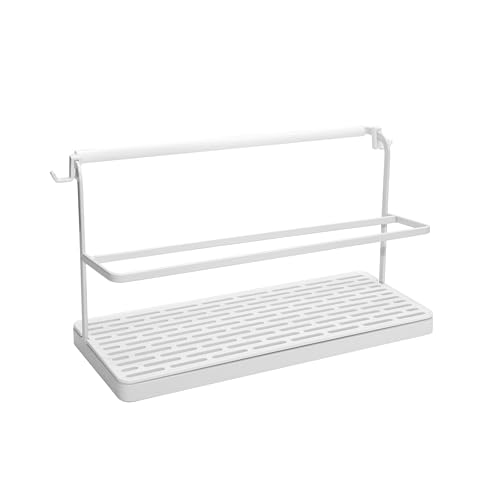 2-Tier Water Bottle Drying Rack for Countertop - Large Carbon Steel Cup Mug Organizer with Removable Drain Tray (White) - color: White