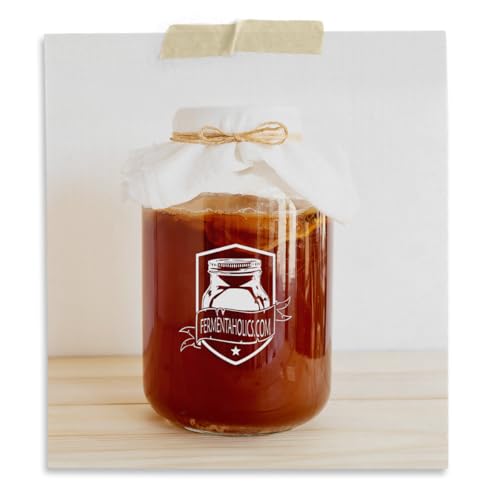 Printed Kombucha Jar Kit - 1 Gallon Glass Jar for Brewing Kombucha - Brew Notes Printed On Jar - Includes Muslin Cover, Rubber Band, & Marker - Lid Included for Storage - Perfect Home For Your SCOBY