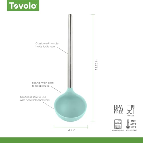 Tovolo Silicone Ladle With Stainless Steel Handle Deep Soup Ladle for Cooking Canning Serving Soup Punch Stew Sauce, Large Kitchen Utensil Spoon Dishwasher Safe BPA Free Silicone Aqua Seafoam Green - color: Light Aqua