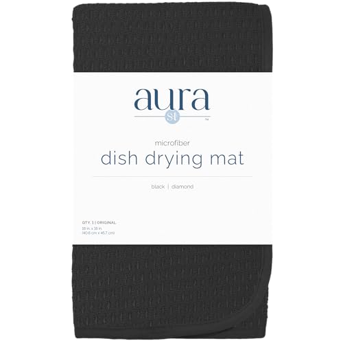 S&T INC. Dish Drying Mat, 16” x 18”, Absorbent Microfiber Kitchen Counter Mat, Drying Pad for Dishes, Utensils, Pots and Pans, Large, Diamond Texture, Black - size: 16" x 18"