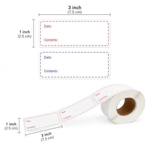1 X 3 Inch Food Labels, Removable Freezer Labels for Kitchen, 2 Rolls 600 Pieces Date Label Stickers, Easy to Write On, No Residue