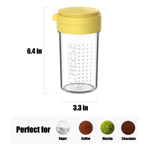 12-Ounce Glass Parmesan Cheese Shaker with Airtight Lid - Anti-Clogging Dispenser for Grated Cheese, Sugar, Matcha & Spices
