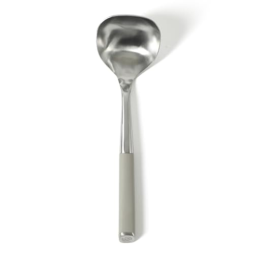 Calphalon Edge Soup Ladle, Stainless Steel Soup Ladle, Serving Ladle with Silicone Handle, Heat-Resistant Nonstick-Safe Kitchen Ladle for Soups, Sauces & Stews, Taupe - color: Taupe w/ Rubber Handle (Edge - Soup Ladle)