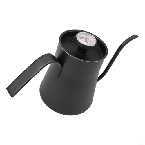 Gooseneck Pour Over for kettle 550ml with Thermometer, Stainless Steel Coffee Drip Pot for Stable Flow, Black for teapot Design