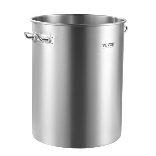 VEVOR Stainless Steel Stockpot, 36 Quart Cooking Pots, Cookware Sauce Pot with Basket, Lid, and Handle, Heavy Duty Commercial Grade Stock Pot, Sanding Treatment, for Steaming Boiling or Frying Silver - size: 35.9 Quarts