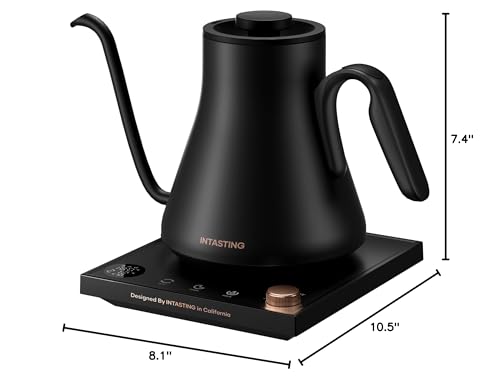 INTASTING Electric Kettle, Gooseneck Electric Kettle, ±1℉ Precise Temperature Control, Stainless Steel Interior, Quick Heating for Pour Over Coffee, Tea & Boiling Water, 0.9L (Black) - color: Black