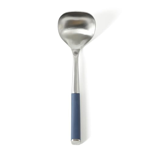 Calphalon Edge Soup Ladle, Stainless Steel Soup Ladle, Serving Ladle with Silicone Handle, Heat-Resistant Nonstick-Safe Kitchen Ladle for Soups, Sauces & Stews, Navy - color: Navy Blue w/ Rubber Handle (Edge - Soup Ladle)