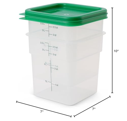 Cambro Food Storage Container with Lid (Microwave Safe and BPA-Free) - 2 Pack - Classic Series Square with Green Lid - 4 QT (Quart) - Commercial Grade for Food Prep (Translucent) - size: 4 QT + Lid