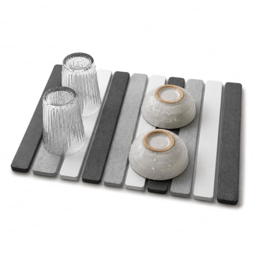 5 Pcs - Large Stone Dish Drying Mat for Kitchen Counter, Foldable Quick Dry Stone Dish Mat, Diatomaceous Earth Water Absorbing Pad 24"×16" & 2*8"x4" with 2 Coasters (Dark Grey + Light Grey + Grey) - color: Dark Grey + Light Grey + Grey