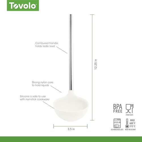 Tovolo Silicone Ladle With Stainless Steel Handle Deep Soup Ladle for Cooking Canning Serving Soup Punch Stew Sauce, Large Kitchen Utensil Spoon Dishwasher Safe BPA Free Silicone White - color: White