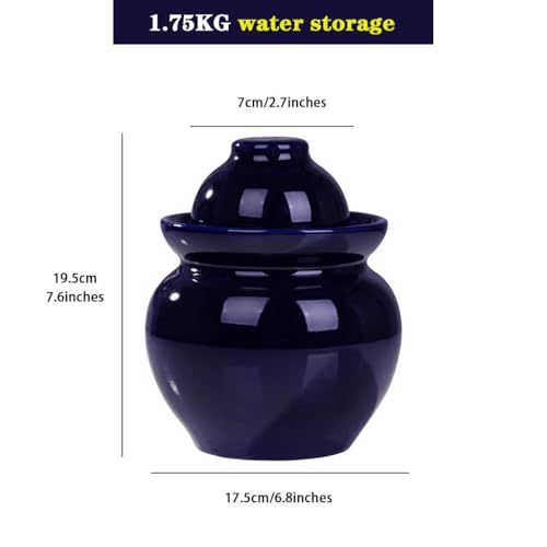 Traditional Water-Sealed Pickle Jar, Large-Diameter Portable Fermentation Crock, Pickled Korean Kimchi, High-Temperature Firing, Hand-Glazed(1.75kg/61.7oz) - size: 1.75kg/61.7oz