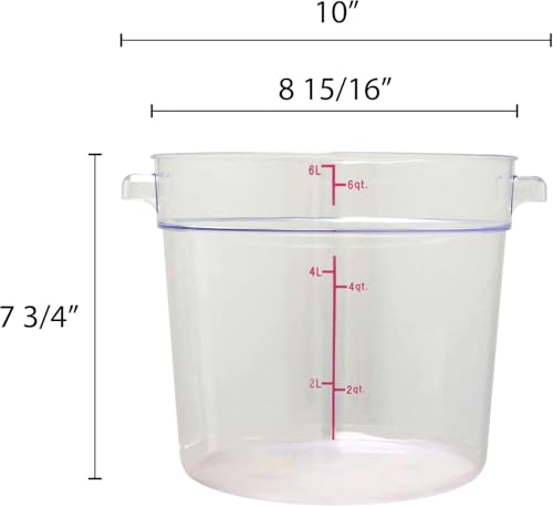 TrueCraftware- 6 Quart Clear Round Food Storage Container Polycarbonate- Commercial Reusable Food Container Canister with Measurement Markings for Meal Prep Pantry Kitchen - size: 6 Quart