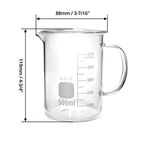 QWORK 500ml Beaker Mug with Handle, Borosilicate Glass Measuring Cup - size: 500 ml