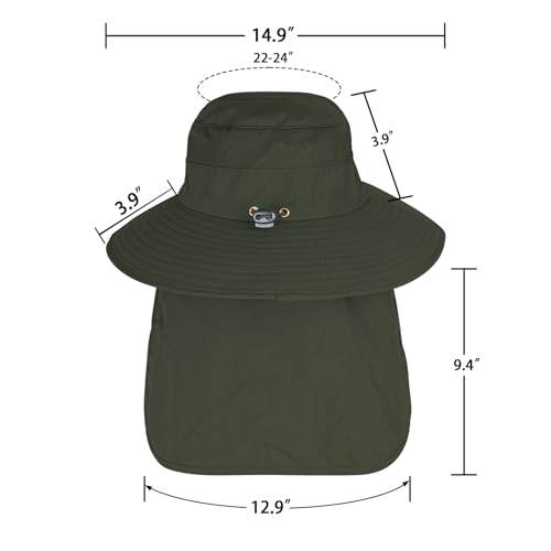 Sun Hats for Men Women Fishing Hat UPF 50+ Breathable Wide Brim Bucket Hats Summer UV Protection Safari Hat with Neck Flap - color: Army Green