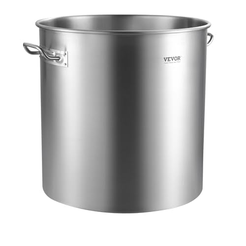 VEVOR Stainless Steel Stockpot, 84 Quart Large Cooking Pots, Cookware Sauce Pot with Basket, Lid, and Handle, Heavy Duty Commercial Grade Stock Pot, Sanding Treatment, for Large Groups Events Silver - size: 84 Quarts