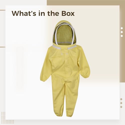 Cotton Twill Bee Suit, Young Explorer Full Body Outfit, Sting-Proof Beekeeping Suit in Yellow, Size L