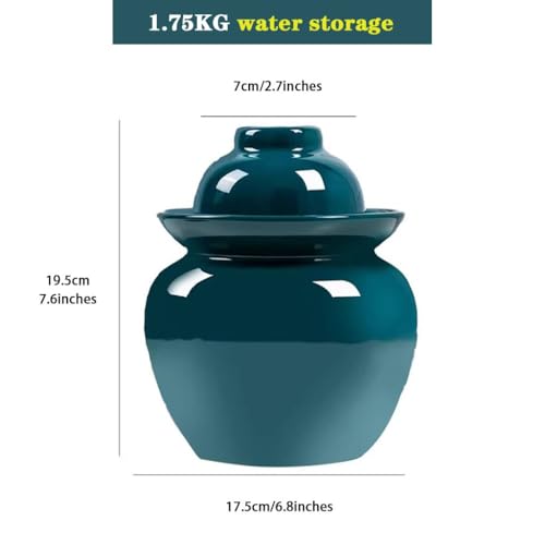 Peacock Green Retro Fermentation Crock, Old Traditional Water-Sealed Kimchi Jar, Thickened Ceramic Pickling Crock, Enameled Inside and Outside(1.75kg/61.7oz) - size: 1.75kg/61.7oz