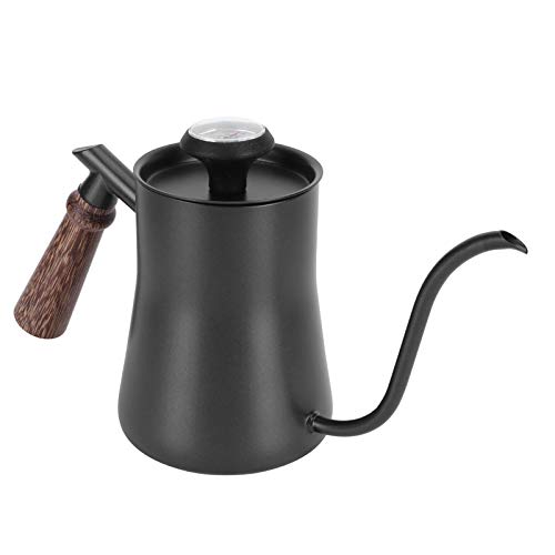 650ml Gooseneck Coffee Kettle Stainless Steel Pour Over Kettle with Thermometer Ergonomic Handle for Precise Brewing Tea Coffee (650ml black) - color: 650ml black