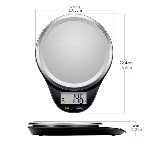 Food Scale, NUTRI FIT Digital Kitchen Scale Weight Grams and Ounces for Weight Loss, Accurate Cooking Baking Scale LCD Display Max 11lb 1g Increment with Wide Stainless Steel Platfrom, Black - color: State Black