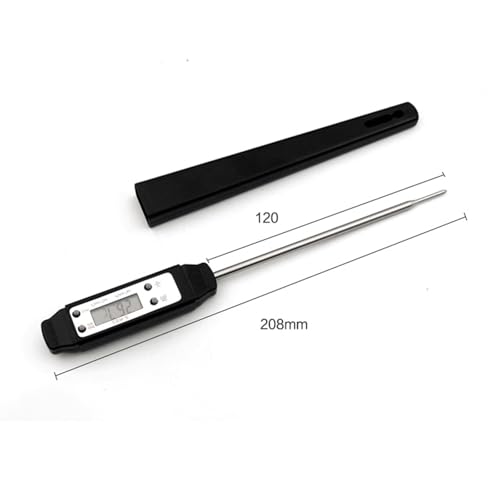 Meat Thermometer, Digital Food Thermometer Instant Read with 120mm Long Probe, Automatic Calibration, Kitchen Cooking Thermometer for BBQ, Grill, Deep Fry, Water Temperature (Black) - color: Black