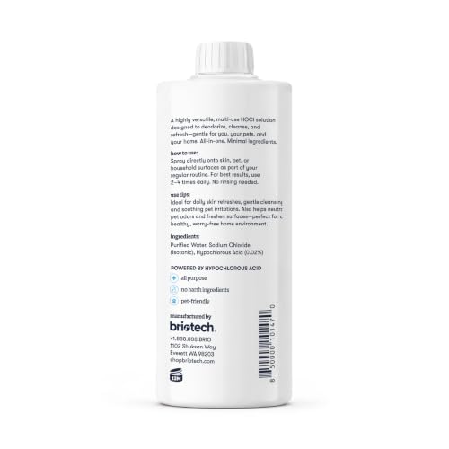 BRIOTECH Pure Hypochlorous Acid Cleanser, Original Premium HOCl Topical Solution, Multi-Purpose Cleaner, Family Approved & Pet Friendly, 32 fl oz Refill - size: 32 fl oz (Pack of 1)