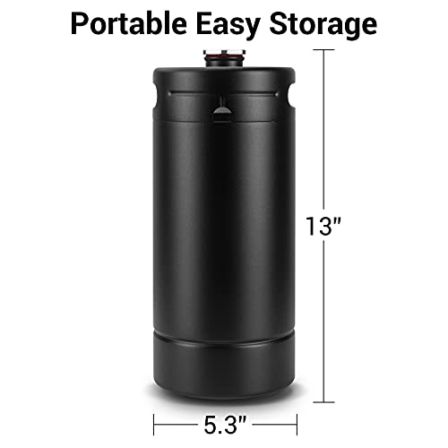 128OZ Mini Keg Growler, Stainless Steel Home Keg with No Scratch Matte Black Powder Coated to Keeping Fresh for Homebrew, Craft and Draft Beer