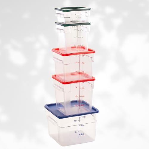 FSE Square Food Storage Container with Red Lid, 8 Quart, Polycarbonate, Reusable, Clear, NSF - style: 8 Qt. Container w/Lid