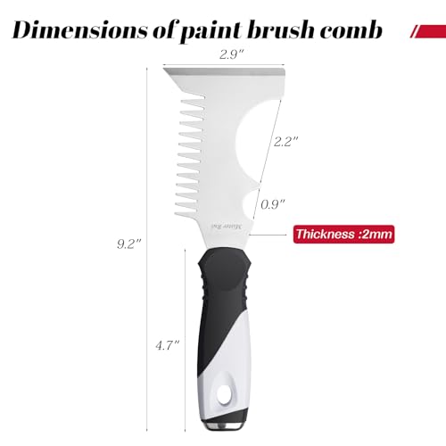 Mister Rui 5 in 1 Paint Brush Comb and Roller Cleaner Tool, Stainless Steel Paint Brush Cleaner with Hammer Base & Anti-Slip Grip, for Professional Painters & DIYers - color: Black+gray