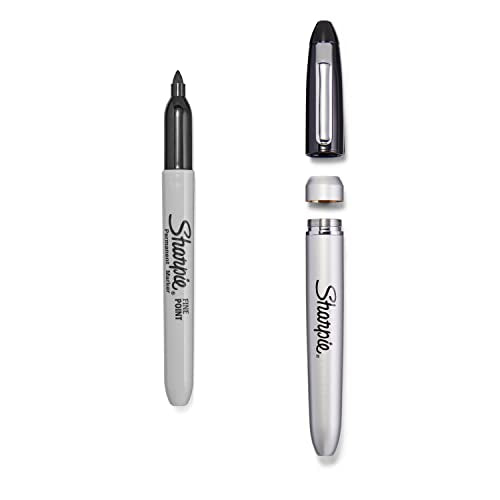 Sharpie Permanent Markers with Stainless Steel Marker Case Fine Point Black 6 Count - size: 6 Count (Pack of 1)