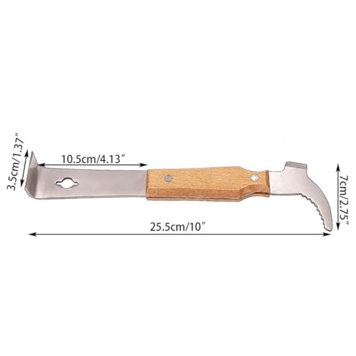 2 Pack Multi-Function Beekeeping Hive Tool, Stainless Steel Scraper with Wooden Handle, Double-Ended J-Hook Pry Bar for Beehive Maintenance