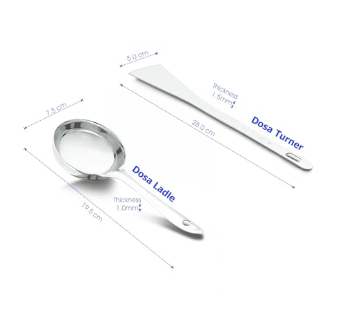 Eternals Stainless Steel Dosa Making Spoon/Ladle Set, 2 Pcs (1 Turner, 1 Short Pour Ladle with Flat Base)