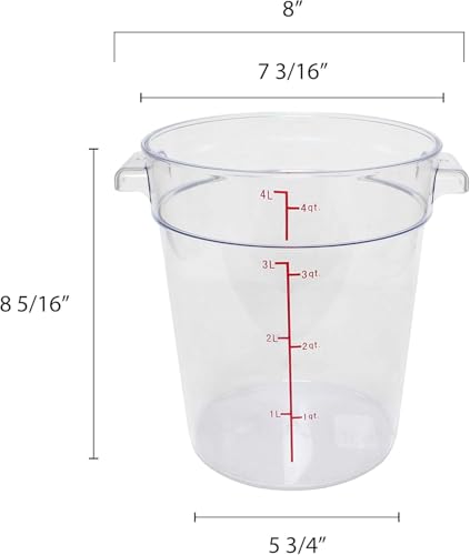 TrueCraftware- 4 Quart Clear Round Food Storage Container Polycarbonate- Commercial Reusable Food Container Canister with Measurement Markings for Meal Prep Pantry Kitchen - size: 4 Quart